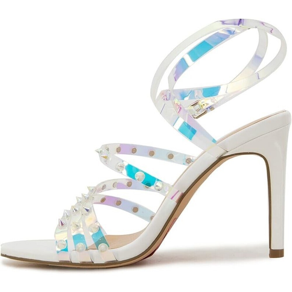 Xoxo Bunni Sandals Womens US 7.5 M White Lucite Studded Stiletto Strappy JOBB587